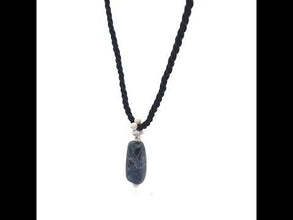 Natural Sodalite Gemstone 26mm Fancy Shape with Black Twisted Cord Pendant Necklace Poet's Stone Unisex Jewelry