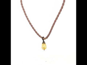 Yellow Stone Pendant Drop Shape 16mm With Light Pink Twisted Cord Glass Stone Necklace Inspired By Cheerful Bright Energy