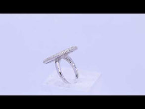 18K White Gold Oval Cocktail Statement Ring | Natural Diamond Baguette & Pavé Halo Design | Bold Luxury Jewelry