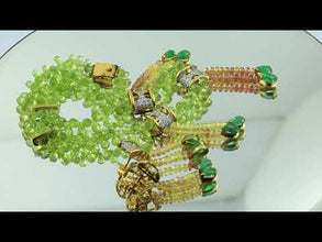 9K Yellow Gold Natural Peridot, Emerald & Diamond Necklace & Earrings Set | Diamond Cylindrical Connectors