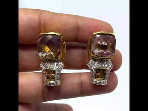 18K Yellow Gold | Natural Diamond, Sapphire, Ametrine & Garnet Necklace & Earrings Set | Geometric Cluster Jewelry