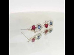 18K White Gold Bypass Stud Earrings | Natural Ruby, Sapphire & Diamonds | Minimalist Fine Jewelry
