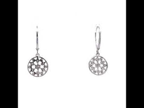 18K White Gold Natural Diamond & Black Sapphire Disc Drop Earrings | Modern Geometric Design