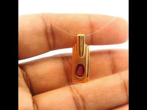 14K Yellow Gold Natural Ruby Bezel-Set Bar Pendant | Rectangular Base with Thick Polished Bail