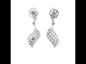 18K White Gold Natural Diamond Swirl Drop Earrings | Sculptural Pavé Ribbon Silhouette