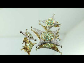 18K Yellow Gold Natural Diamond & Paraiba Tourmaline Starburst Pendant & Earrings Set | Compass Motif Jewelry