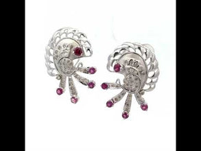 18K White Gold Natural Diamond & Rhodolite Garnet Necklace and Earrings Set | Peacock Design Motif Jewelry