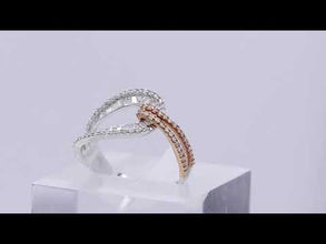 18K White & Rose Gold Infinity Knot Promise Ring | Natural Diamond Round Pavé & Baguette Channel Design