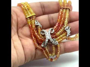 9K Yellow Gold Natural Multi Sapphire & Diamond Necklace & Earrings Set | Multi Strand Bridal Fine Jewelry