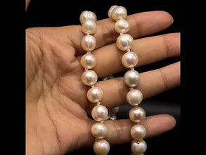Natural Freshwater Pearl 9mm Cream Ringed Necklace 18.7inch Classic Design Jewelry for Strength and Emotional Clarity