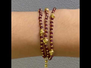 Garnet Natural 3mm with 925 Sterling Silver Station Necklace Faceted Rondelle Beaded Gemstone Gold Charms January Birthstone