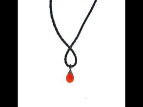Natural Carnelian Gemstone 14.5mm Pear Shape With Black Twisted Cord Pendant Necklace Associated With Confidence Creativity And Inner Strength
