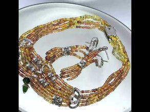 9K Yellow Gold Natural Sapphire & Diamond Necklace & Earrings Set | Multi-Strand Statement Fine Jewelry