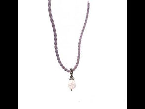 White Glass Drop Stone 16mm With Purple Twisted Cord Pendant Necklace Designed For Elegant Styling And Calm Visual Appeal