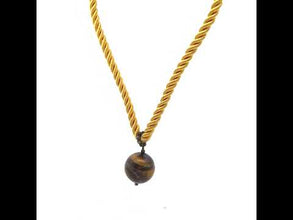 Natural Tiger's Eye Gemstone 18mm Ball With Handcrafted Yellow Twisted Cord Pendant Necklace Associated With Courage Clarity And Protection
