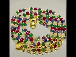 Sterling Silver 925 Station Necklace with Natural Emerald Ruby Sapphire Precious 4mm Faceted Rondelle Beaded Gemstone Harmony Stone