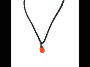 Natural Carnelian Pendant Necklace Pear Shape 15mm Gemstone with Black Twisted Cord Unisex Jewelry