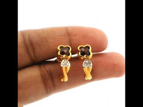 14K Yellow Gold Natural Garnet & Diamond Clover Motif Earrings | Twisted Gold Chic Design