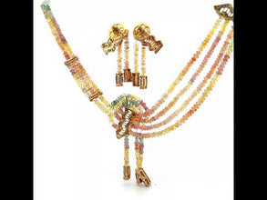 9K Yellow Gold Multicolor Natural Sapphire & Diamond Gradient Necklace & Earrings Set | Bridal Jewelry