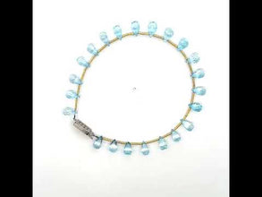Natural Sky Blue Topaz Gemstone Bracelet | Briolette Drop 8x5mm Cut Gemstone Beads | 8.5 Inch December Birthstone Jewelry