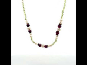 Natural Peridot Ball & Garnet Pearl Smooth Handmade Gemstone Necklace