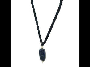 Natural Sodalite Gemstone  Pendant Necklace 21mm Bar Shape Smooth Luster with Black Twisted Cord Worn For Powerful energy