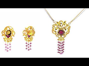 18K White Yellow Gold Necklace Earring Set with Natural Diamond & Pink Tourmaline Jewelry