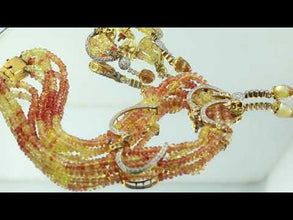 9K Yellow Gold Natural Multi Sapphire & Diamond Necklace and Earrings Set | Multi Strand Bridal Fine Jewelry