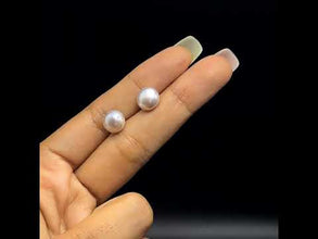 Handmade Freshwater Pearl Earrings | Grey Color 9mm Button Shape Studs | Excellent Luster Jewelry Gift for Her Balance and Elegance