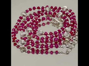 Timeless 925 Sterling Silver Station Necklace with Natural Ruby 4mm Faceted Rondelle Beaded Gemstone Silver Charms July Birthstone