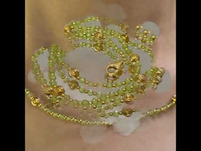 August Birthstone Natural Peridot 4mm with 925 Sterling Silver Station Necklace Faceted Rondelle Beaded Gemstone Gold Charms