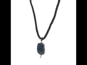 Natural Sodalite Gemstone 24mm Bar Shape Pendant with Black Twisted Cord Unisex Necklace Timeless Everyday Styling
