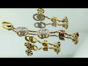 18K Yellow Gold Pendant Earring with Diamond & Tourmaline Natural Gems Drop Design Jewellery Set