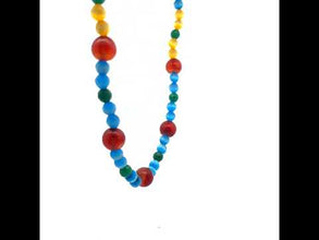 Natural Carnelian Agate Gemstone Beaded Necklace | 10mm Round, 6mm Multicolor Glass Beads 16.5