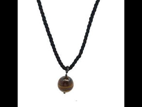 Natural Tiger's Eye Gemstone Pendant Necklace 18mm Ball with Black Twisted Cord Powerful Jewellery
