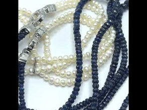 Natural Detachable Necklace Blue Sapphire Gem with Pearls 5 Strands Multiwear Unique Jewelry