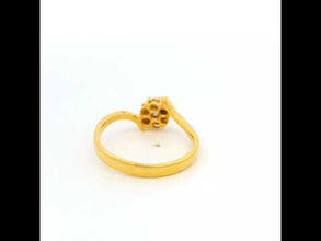 18K Yellow Gold Engagement Floral Cluster Ring | Natural Diamond Swirl Motif | Solitaire Center Bridal Elegance