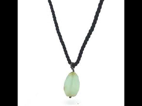 Natural Green Chalcedony Gemstone Pendant  29mm Tumble Shape with Black Twisted Cord Necklace Improve Memory Boost Creativity