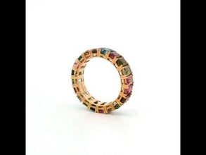 18K Rose Gold Baguette Natural Multi Tourmaline Full Eternity Band | Modern Color Stackable Jewelry