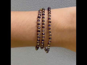 Natural Iolite 3mm with 925 Sterling Silver Station Necklace Faceted Rondelle Beaded Gemstone Plain Silver Ball Charms Third Eye Chakra