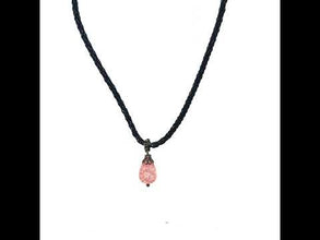 Light Pink Drop Pendant Glass Stone 16mm With Handcrafted Black Twisted Cord Necklace Modern Design With Soft Visual Balance