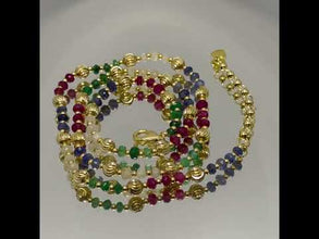 Heritage 925 Sterling Silver Station Necklace with Natural Sapphire Ruby Emerald 4mm Faceted Rondelle Beads Gemstone Harmony Stone