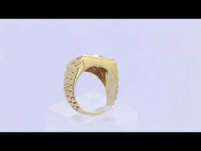 18K Two-Tone Gold Square Signet Ring | Natural Diamond | Watch-Link Inspired Geometric Design | Vintage Unisex Band