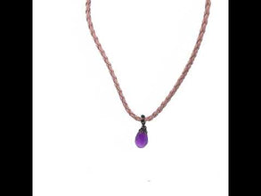 Amethyst Natural Gemstone 14mm Drop Shape Pendant With White Twisted Cord Necklace Known For Peaceful Energy And Clarity