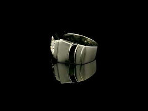 9K White Gold Signet Ring | Bold Square Bezel Solitaire | Solid Stepped Shoulders Design Jewelry