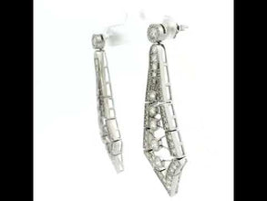 18K White Gold Natural Diamond Art Deco Drop Earrings | Vintage Geometric Statement Jewelry