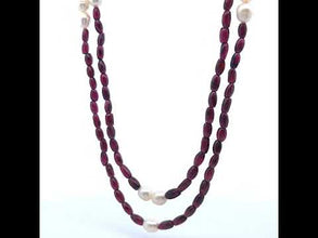 Natural Garnet with Pearl Oval  Plain Gemstone Necklace