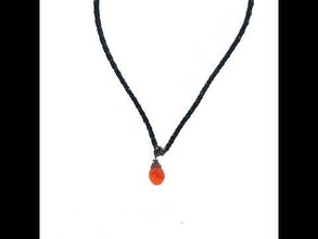 Natural Carnelian Gemstone 13mm Drop Shape With Black Twisted Cord Pendant Necklace Known For Action Focus And Determination