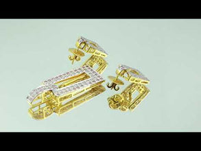 18K Two-Tone Gold | Natural Diamond & Pink Sapphire Pendant & Earrings Set | Geometric Pavé Jewelry