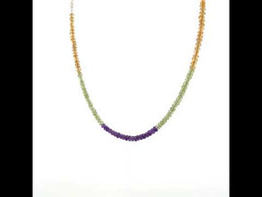 Natural Multi Color Amethyst Peridot Citrine Rose Quartz Necklace | Rondelle 3mm Faceted Cut Gemstone Beads | 16.7 Inch Party Jewelry